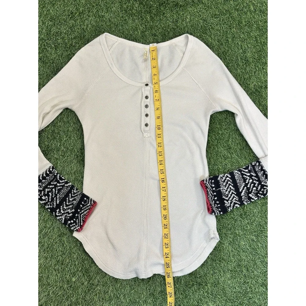 Free People Newbie Thermal Alpine Henley Top Women Medium Cuffs‎ Cream Cozy
